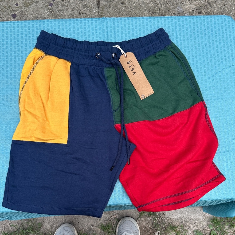 VSTR Men's Colorblock Athletic Shorts - Red, Green, Yellow, and Blue